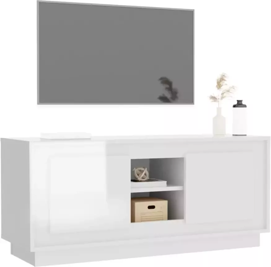 VidaXL -Tv-meubel-102x35x45-cm-bewerkt-hout-hoogglans-wit - Foto 1