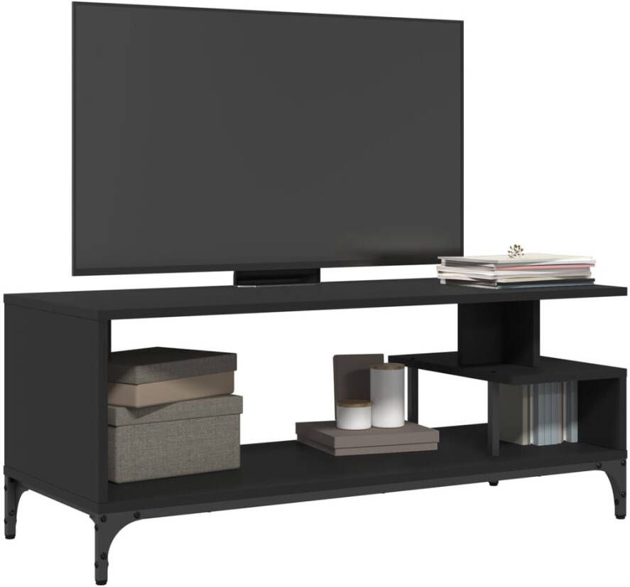 VidaXL -Tv-meubel-102x40x41-cm-bewerkt-hout-en-gepoedercoat-staal-zwart - Foto 2
