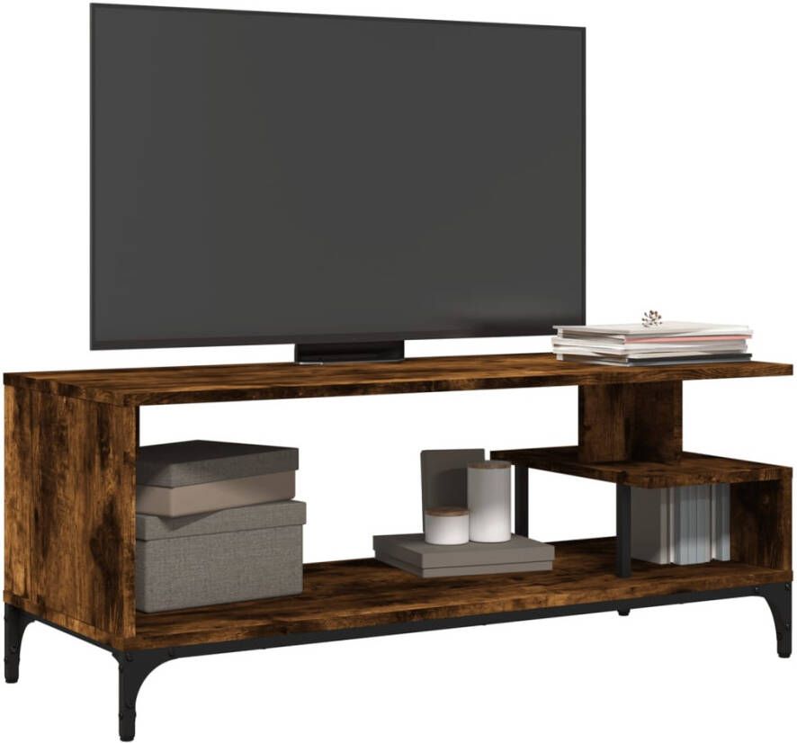 VidaXL -Tv-meubel-102x40x41-cm-hout-en-gepoedercoat-staal-gerookt-eiken - Foto 2