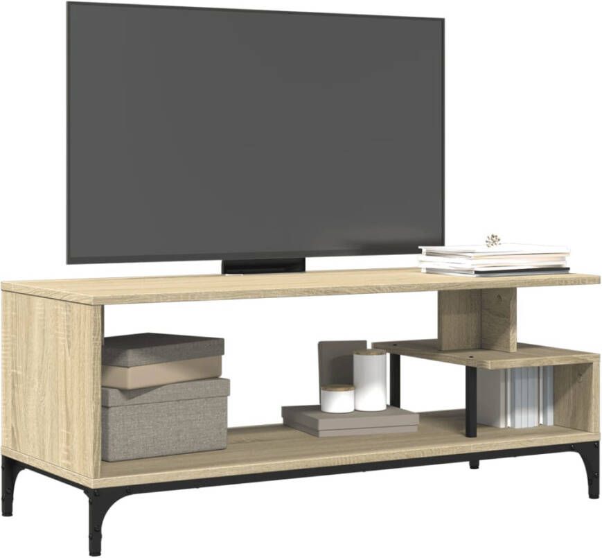 VidaXL -Tv-meubel-102x40x41-cm-hout-en-gepoedercoat-staal-sonoma-eiken - Foto 2