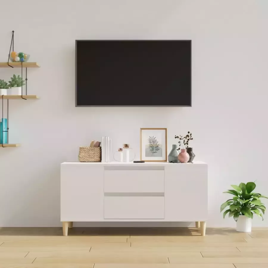 VidaXL -Tv-meubel-102x44 5x50-cm-bewerkt-hout-hoogglans-wit - Foto 1