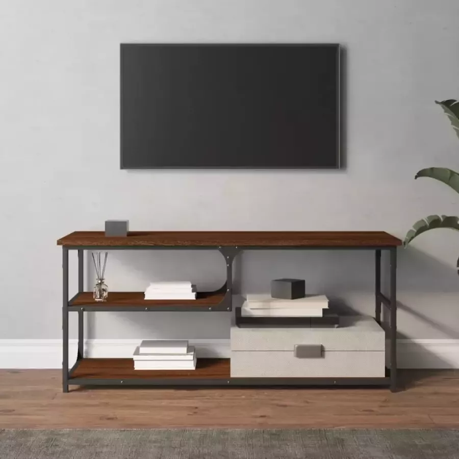 VidaXL -Tv-meubel-103x38x46 5-cm-bewerkt-hout-staal-bruineikenkleurig - Foto 3