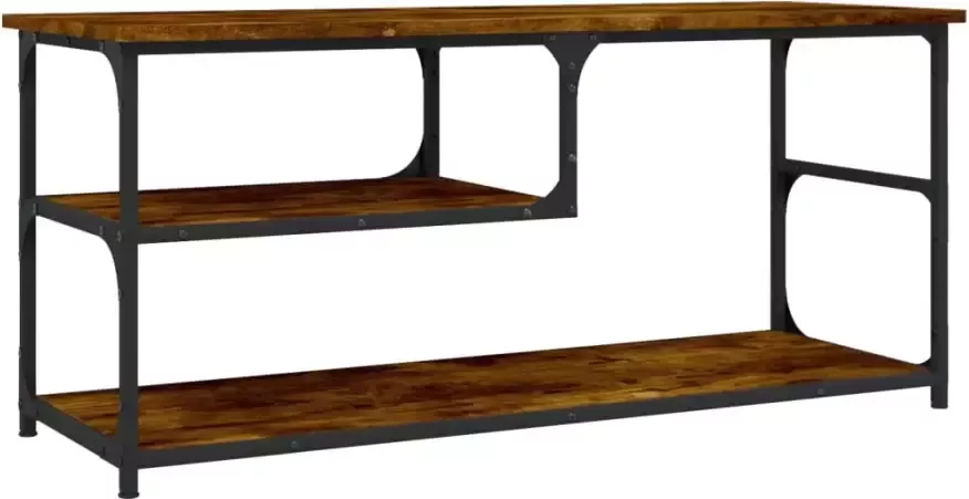 VidaXL -Tv-meubel-103x38x46 5-cm-bewerkt-hout-staal-gerookt-eikenkleur - Foto 5