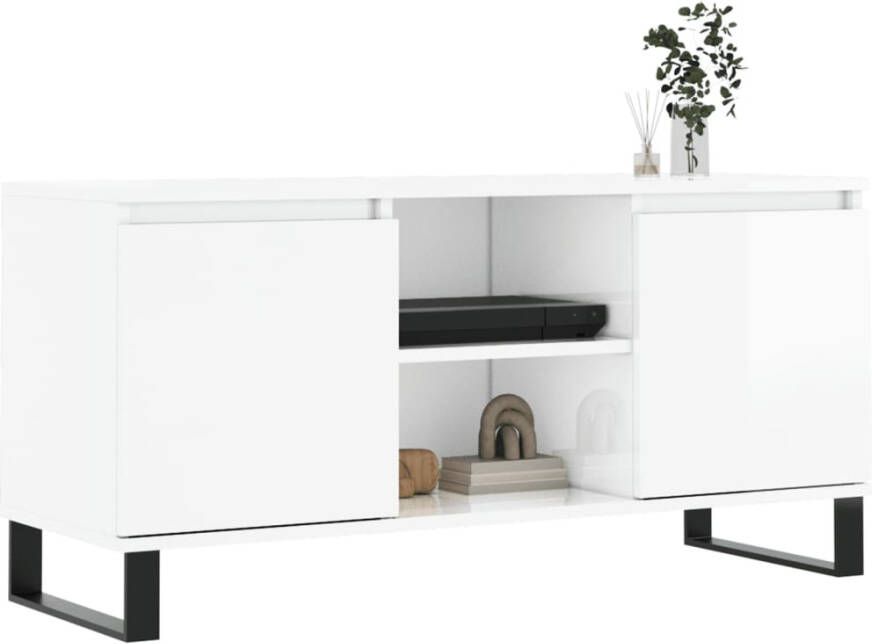 VidaXL -Tv-meubel-104x35x50-cm-bewerkt-hout-hoogglans-wit - Foto 8