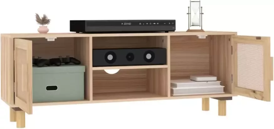VidaXL -Tv-meubel-105x30x40-cm-massief-grenenhout-en-rattan-bruin
