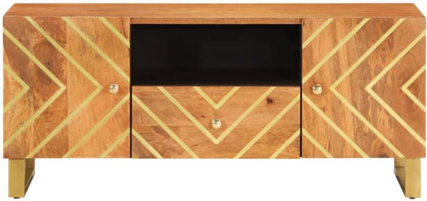 VidaXL -Tv-meubel-105x33 5x46-cm-massief-mangohout-bruin-en-zwart - Foto 4