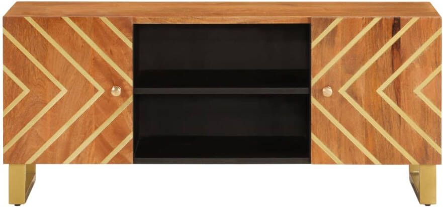 VidaXL -Tv-meubel-105x33 5x46-cm-massief-mangohout-bruin-en-zwart - Foto 5