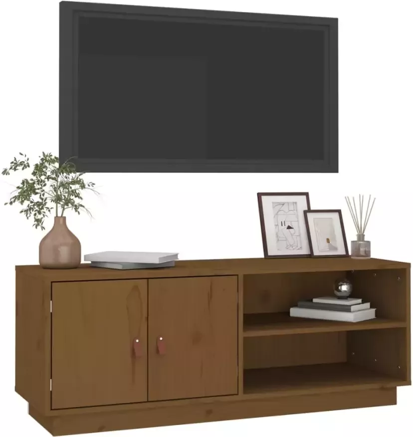 VidaXL -Tv-meubel-105x34x40-cm-massief-grenenhout-honingbruin - Foto 2