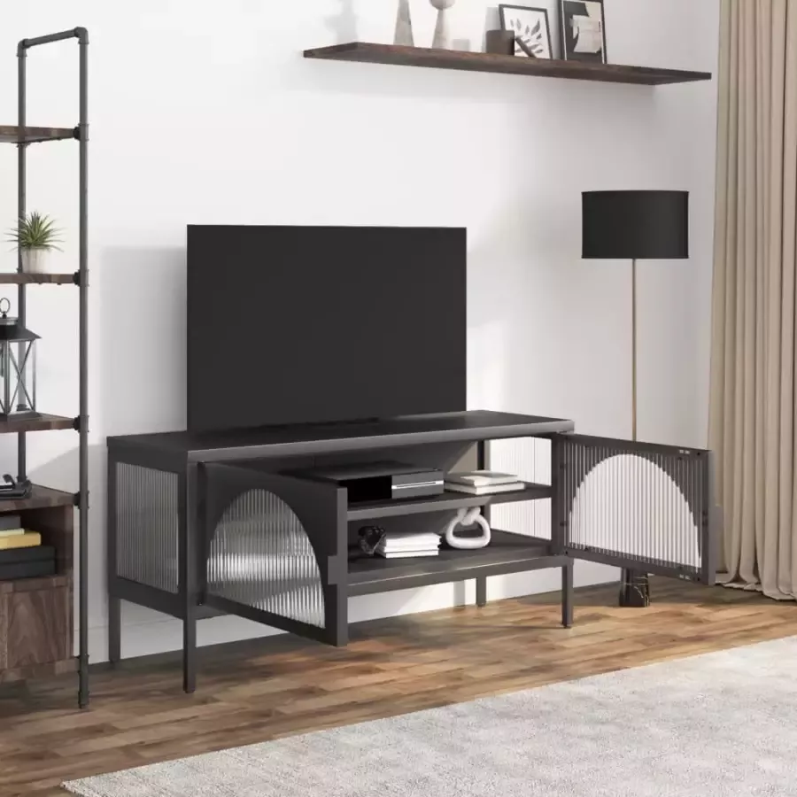 VidaXL -Tv-meubel-105x35x50-cm-glas-en-staal-zwart - Foto 1