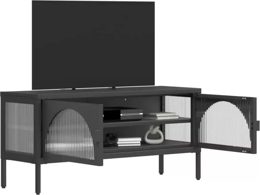 VidaXL -Tv-meubel-105x35x50-cm-glas-en-staal-zwart - Foto 4