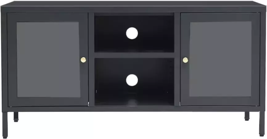 VidaXL -Tv-meubel-105x35x52-cm-staal-en-glas-antracietkleurig - Foto 5