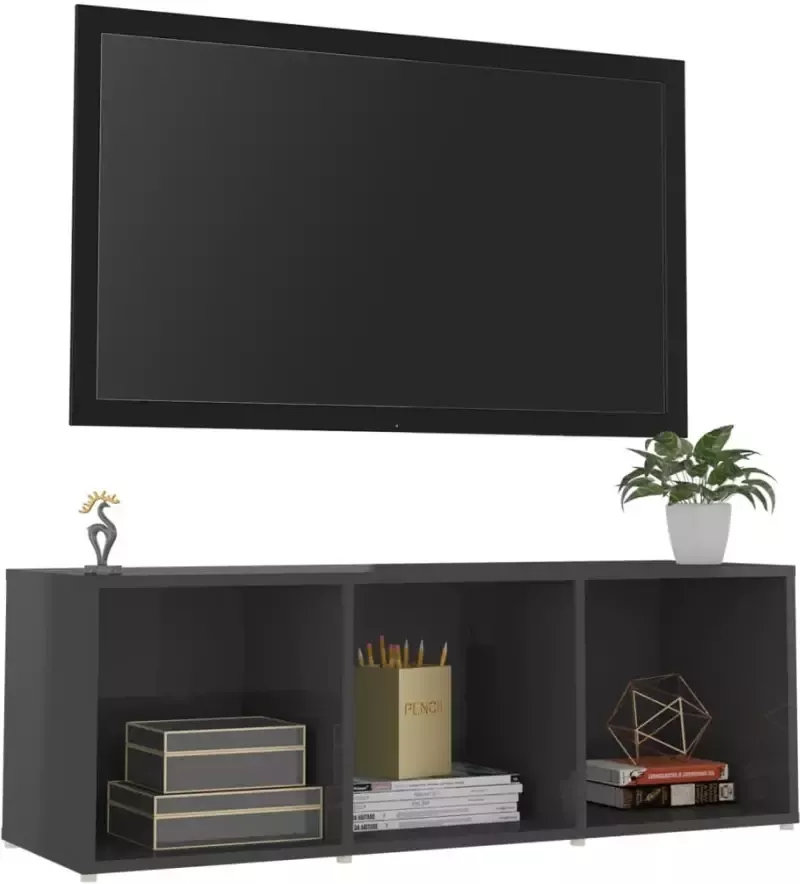 VidaXL -Tv-meubel-107x35x37-cm-bewerkt-hout-hoogglans-grijs - Foto 4