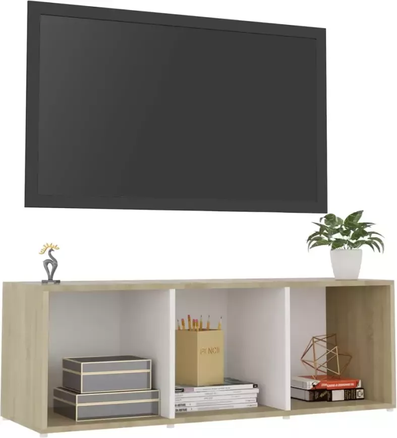 VidaXL -Tv-meubel-107x35x37-cm-bewerkt-hout-wit-en-sonoma-eikenkleurig - Foto 3