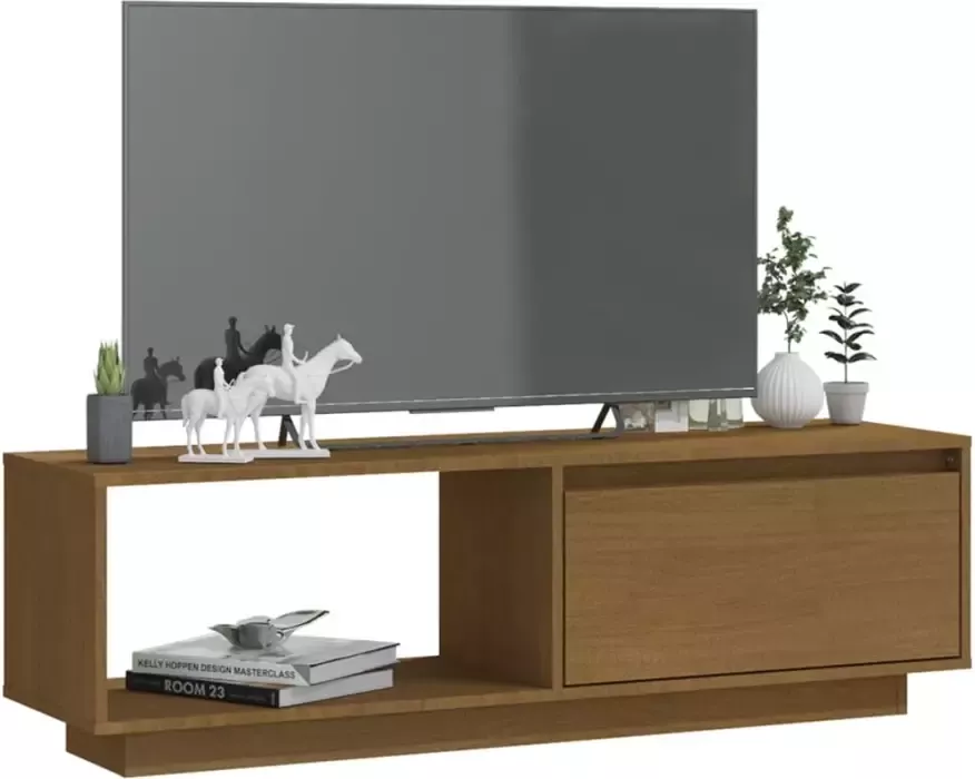 VidaXL -Tv-meubel-110x30x33 5-cm-massief-grenenhout-honingbruin