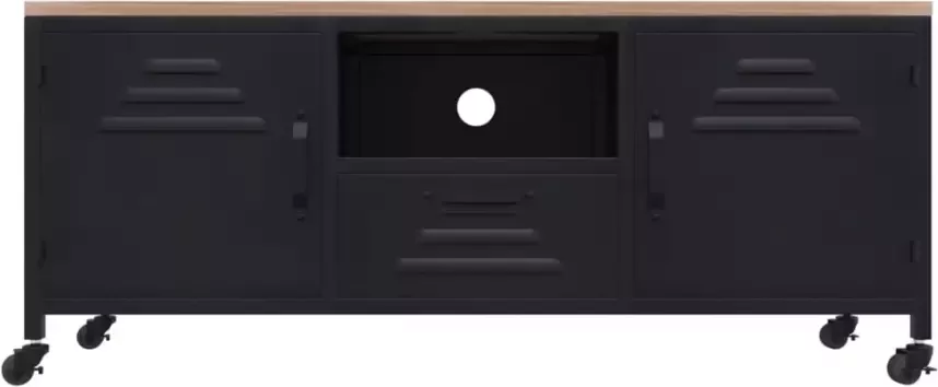 VidaXL -Tv-meubel-110x30x43-cm-ijzer-en-massief-vurenhout-zwart - Foto 4