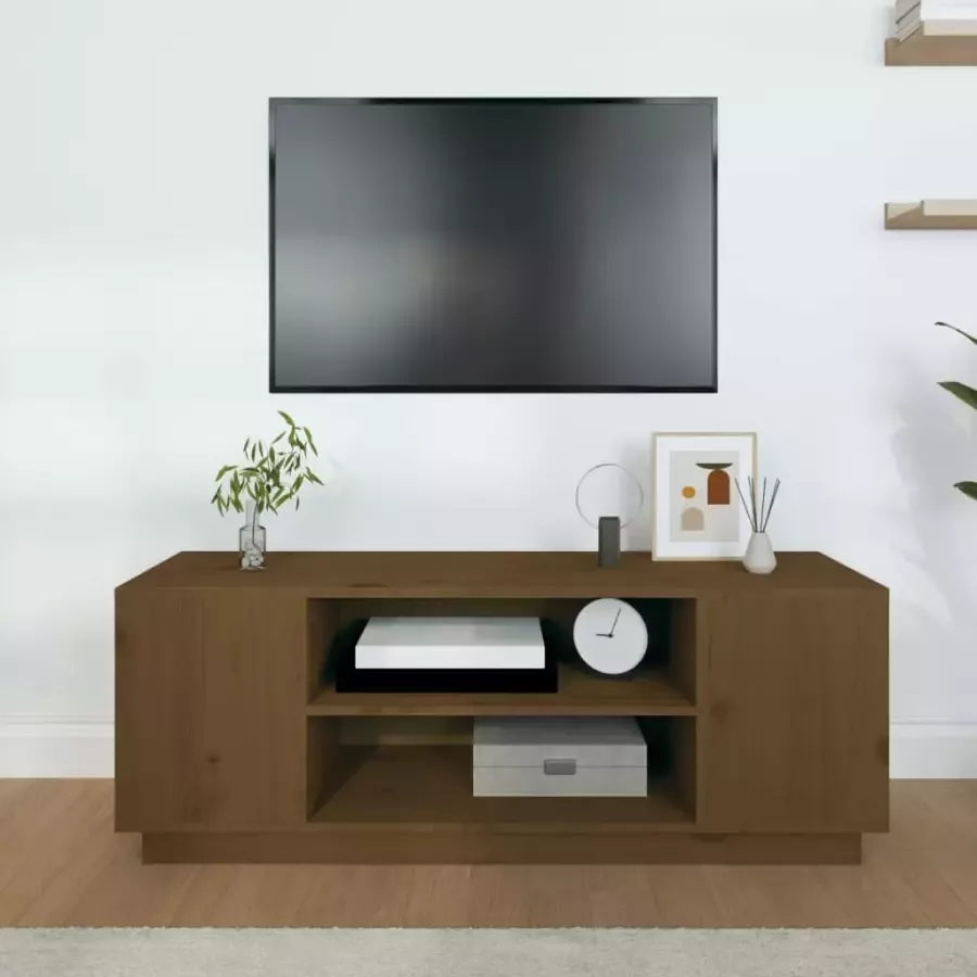 VidaXL -Tv-meubel-110x35x40 5-cm-massief-grenenhout-honingbruin - Foto 1