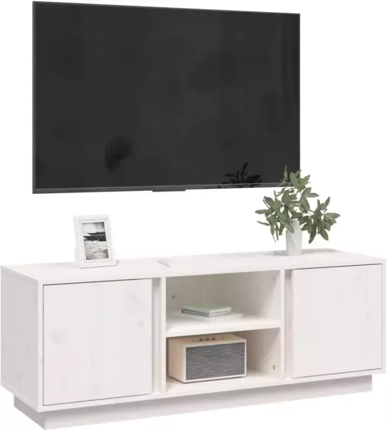 VidaXL -Tv-meubel-110x35x40 5-cm-massief-grenenhout-wit - Foto 1