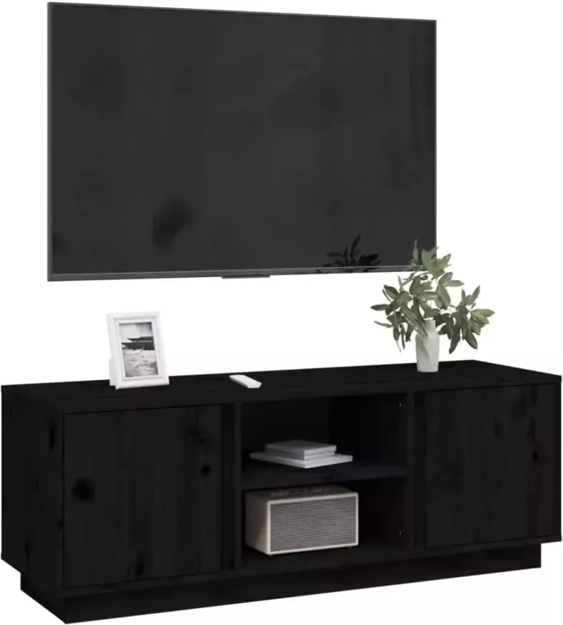 VidaXL -Tv-meubel-110x35x40 5-cm-massief-grenenhout-zwart - Foto 1