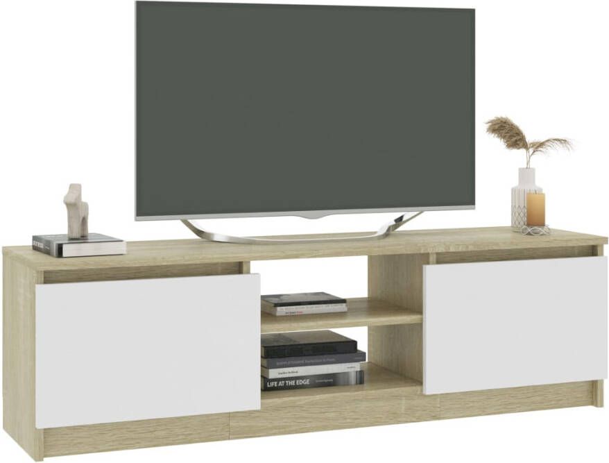 VidaXL -Tv-meubel-120x30x35 5cm-bewerkt-hout-wit-en-sonoma-eikenkleurig - Foto 1