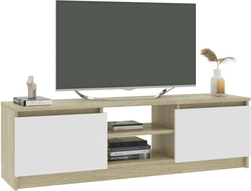 VidaXL -Tv-meubel-120x30x35 5cm-bewerkt-hout-wit-en-sonoma-eikenkleurig