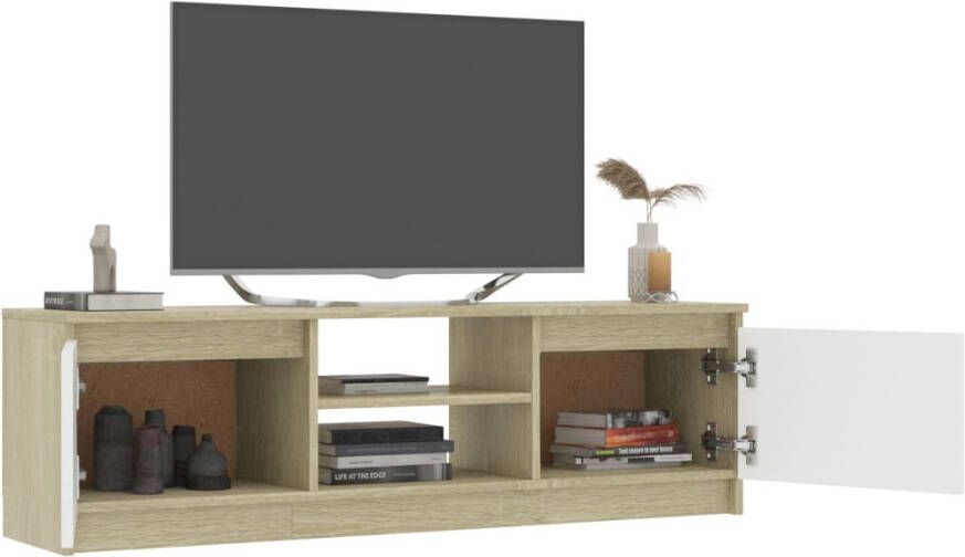 VidaXL -Tv-meubel-120x30x35 5cm-bewerkt-hout-wit-en-sonoma-eikenkleurig - Foto 2