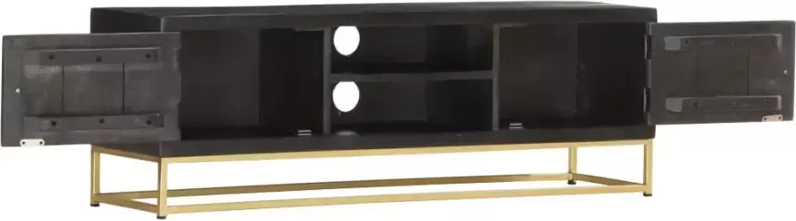 VidaXL -Tv-meubel-120x30x40-cm-massief-mangohout-zwart-en-goudkleurig - Foto 6