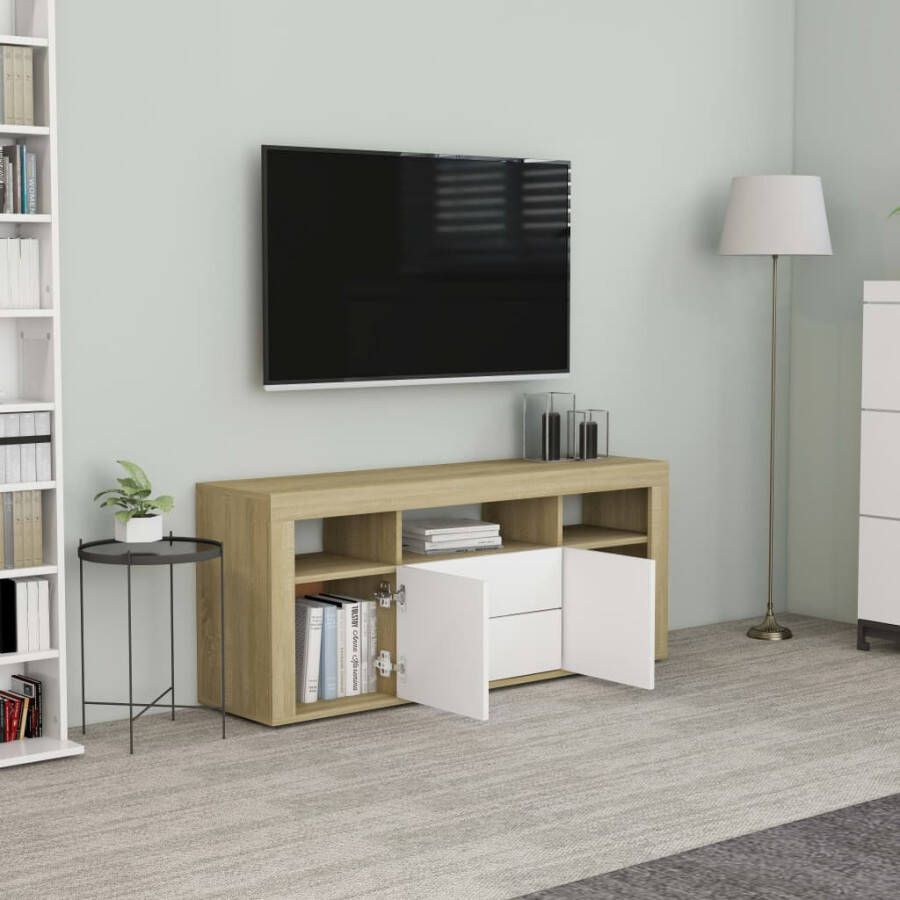 VIDAXL Tv-meubel 120x30x50 cm bewerkt hout wit en sonoma eikenkleurig - Foto 1