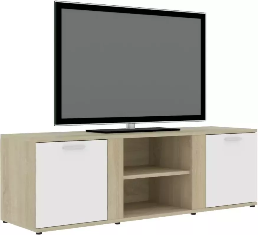 VidaXL -Tv-meubel-120x34x37-cm-bewerkt-hout-wit-en-sonoma-eikenkleurig - Foto 2