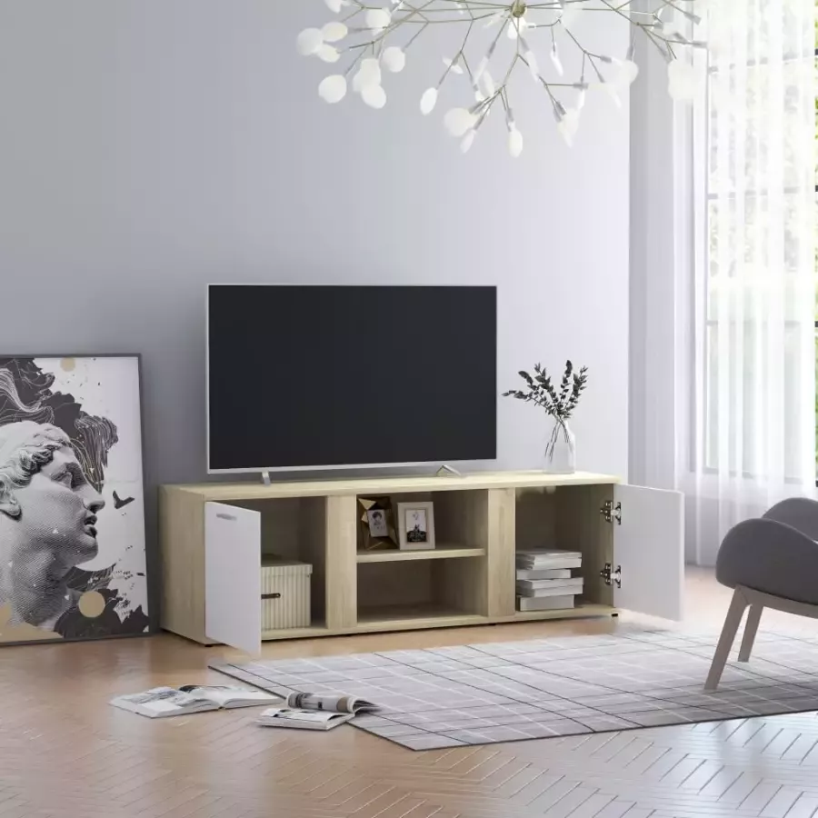 VidaXL -Tv-meubel-120x34x37-cm-bewerkt-hout-wit-en-sonoma-eikenkleurig - Foto 1