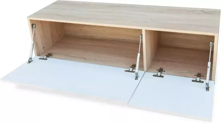 VidaXL -Tv-meubel-120x40x34-cm-bewerkt-hout-hoogglans-wit-en-eikenkleur