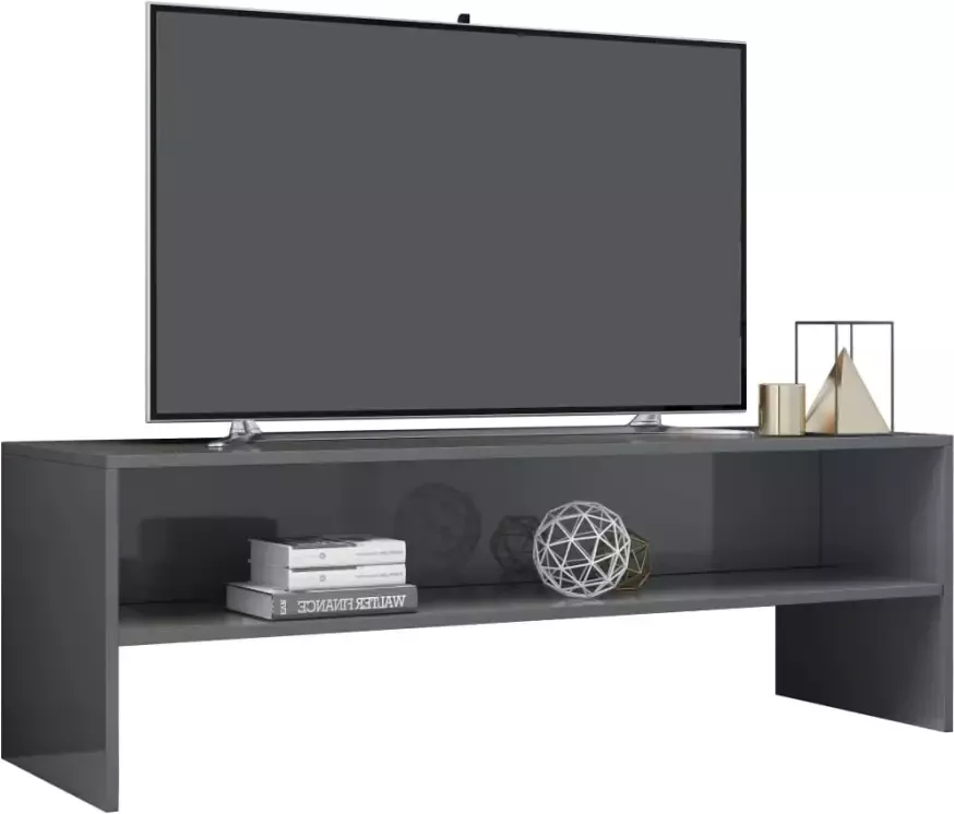 VidaXL -Tv-meubel-120x40x40-cm-bewerkt-hout-hoogglans-grijs - Foto 2