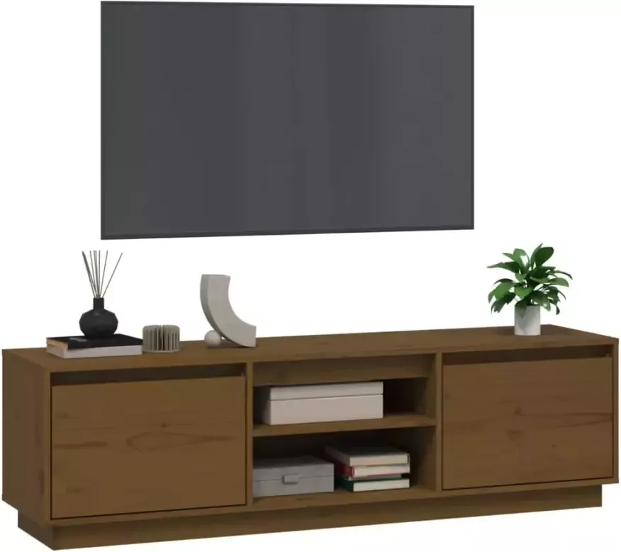 VidaXL -Tv-meubel-140x35x40-cm-massief-grenenhout-honingbruin - Foto 1