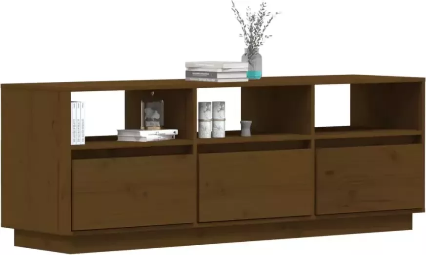 VidaXL -Tv-meubel-140x37x50-cm-massief-grenenhout-honingbruin - Foto 2
