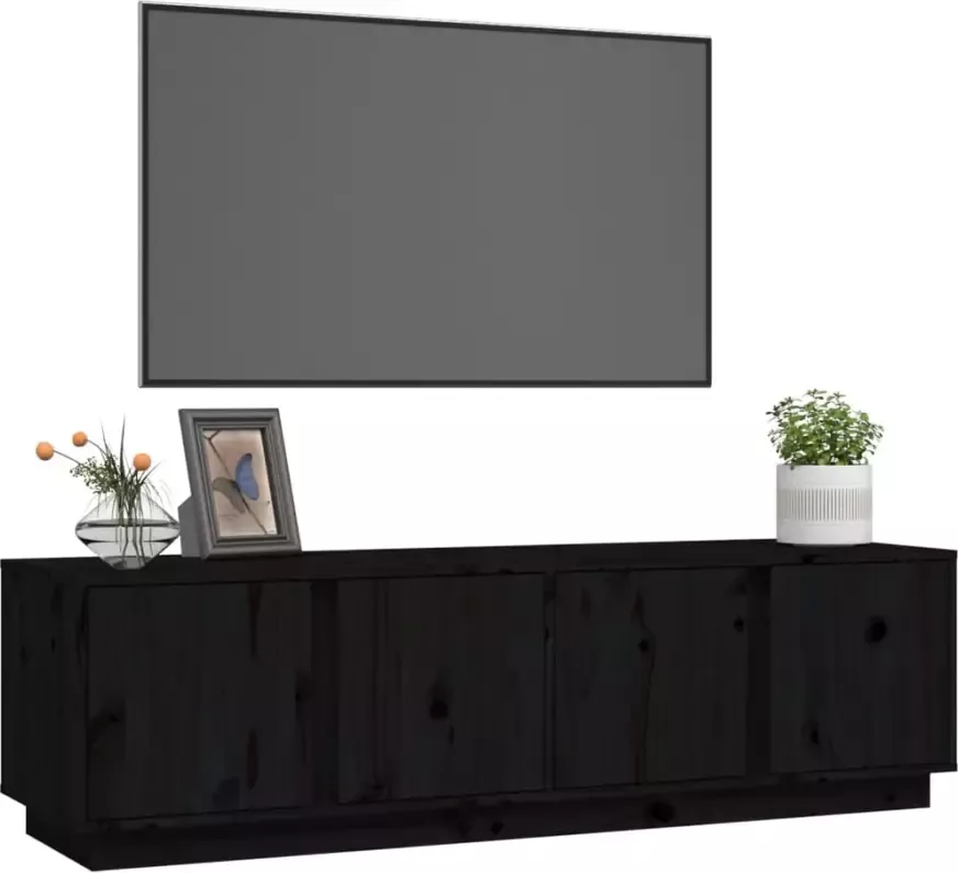 VidaXL -Tv-meubel-140x40x40-cm-massief-grenenhout-zwart - Foto 2