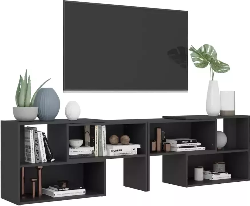 VidaXL -Tv-meubel-149x30x52-cm-bewerkt-hout-grijs - Foto 2