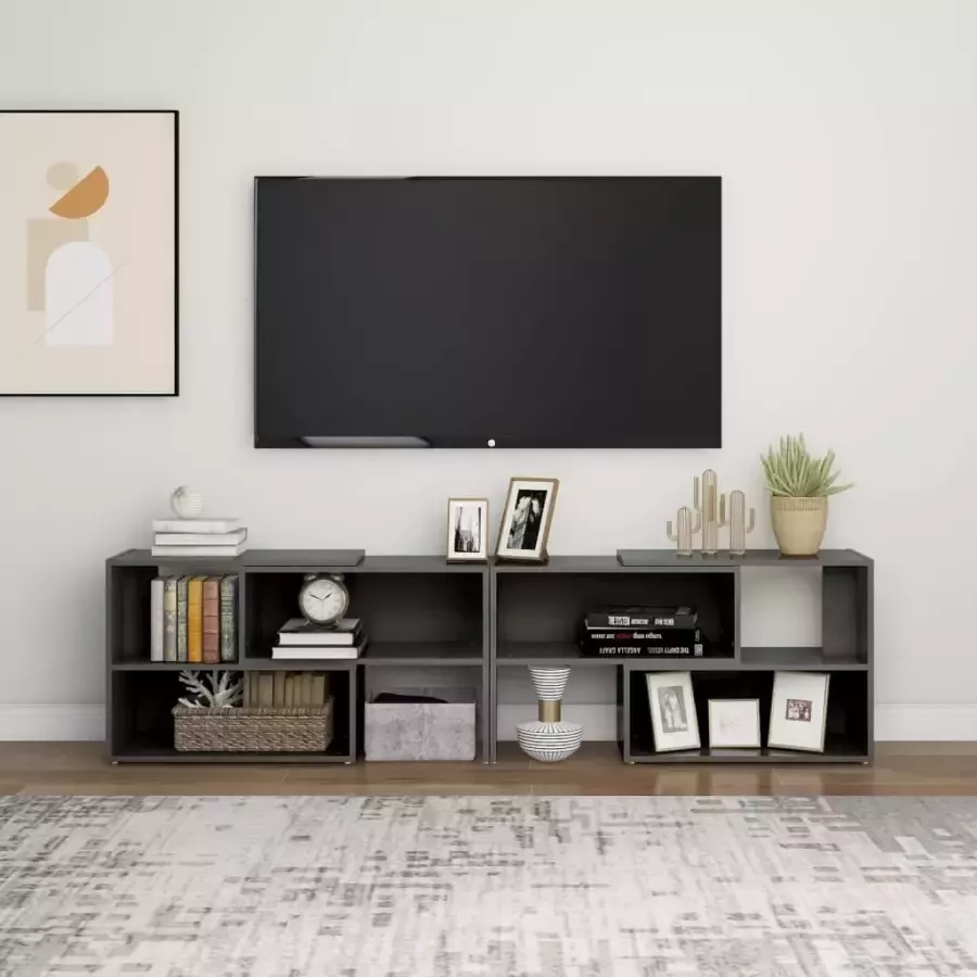 VidaXL -Tv-meubel-149x30x52-cm-bewerkt-hout-hoogglans-grijs - Foto 1