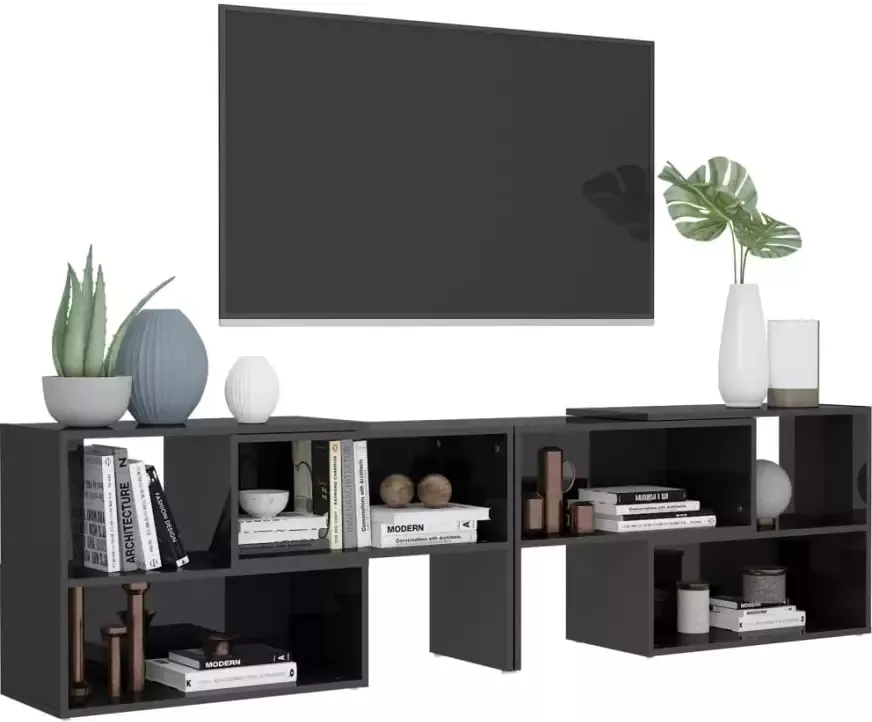 VidaXL -Tv-meubel-149x30x52-cm-bewerkt-hout-hoogglans-grijs - Foto 2