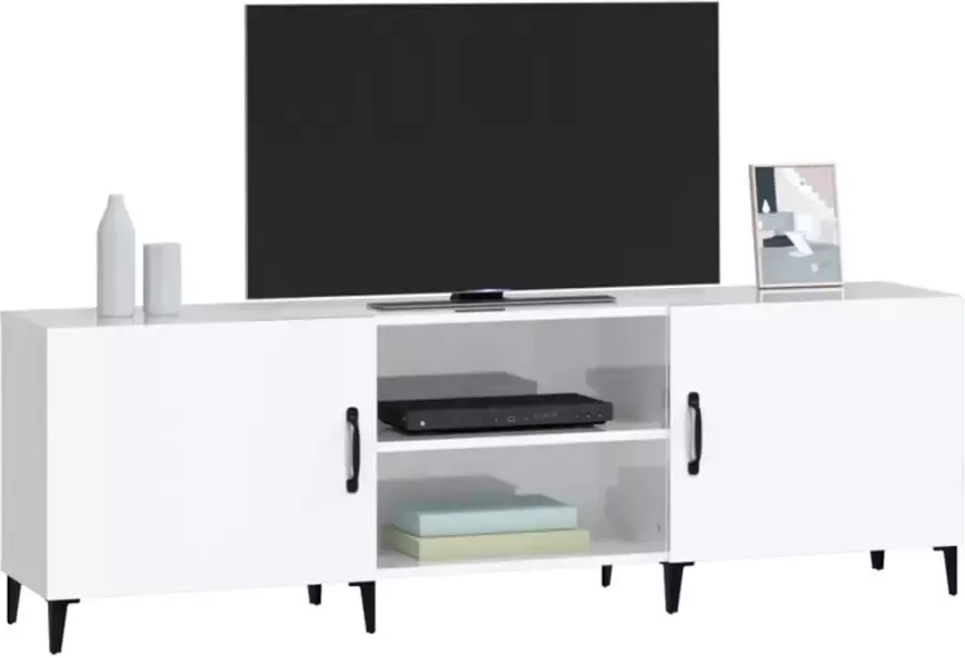 VidaXL -Tv-meubel-150x30x50-cm-bewerkt-hout-hoogglans-wit - Foto 2