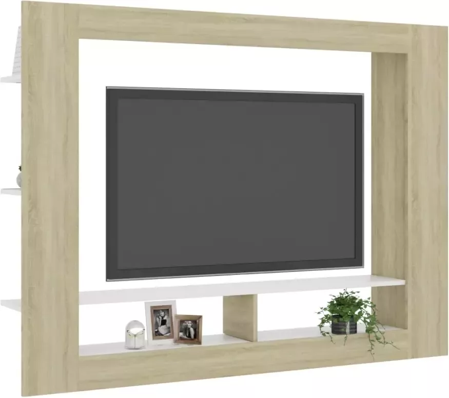 VidaXL -Tv-meubel-152x22x113-cm-bewerkt-hout-wit-en-sonoma-eikenkleurig - Foto 4