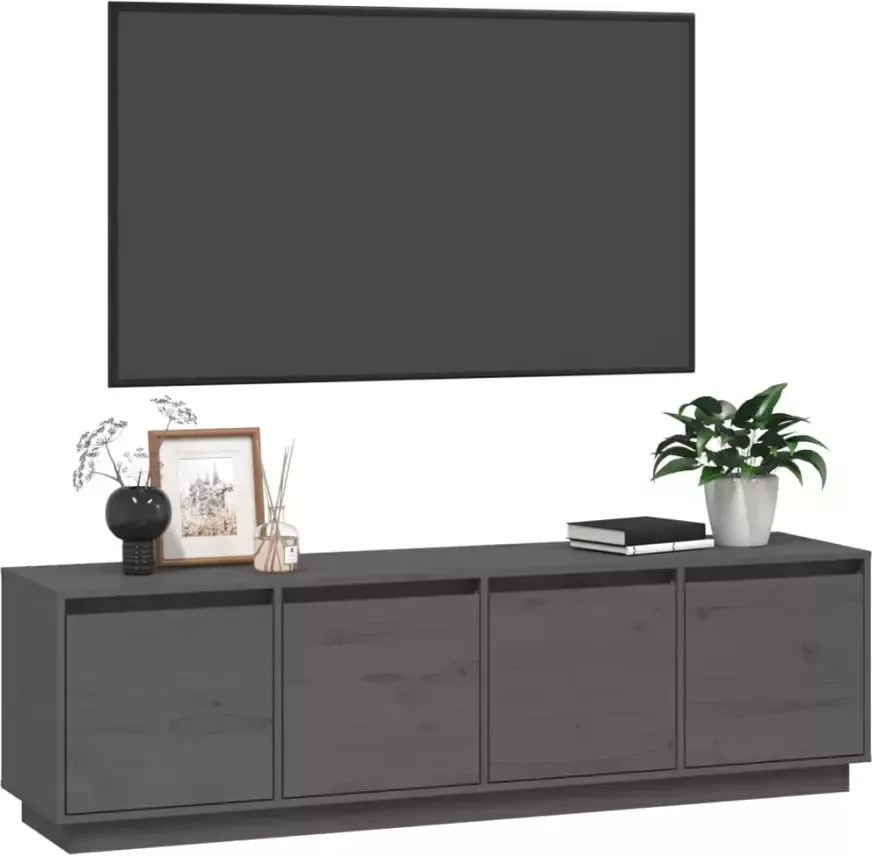 VidaXL -Tv-meubel-156x37x45-cm-massief-grenenhout-grijs - Foto 1