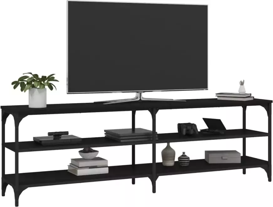 VidaXL -Tv-meubel-160x30x50-cm-bewerkt-hout-zwart - Foto 2