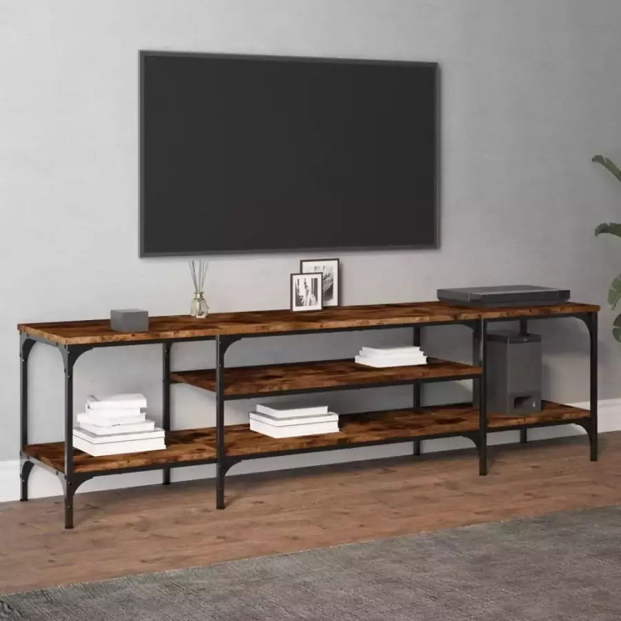 VidaXL -Tv-meubel-161x35x45-cm-bewerkt-hout-en-ijzer-gerookt-eikenkleur - Foto 4