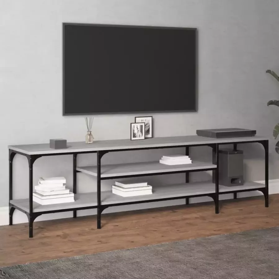VidaXL -Tv-meubel-161x35x45-cm-bewerkt-hout-en-ijzer-grijs-sonoma-eiken - Foto 4