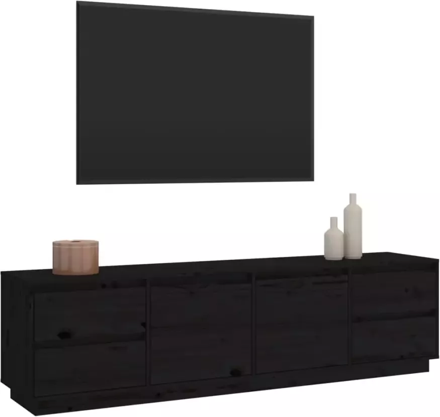 VidaXL -Tv-meubel-176x37x47 5-cm-massief-grenenhout-zwart - Foto 4