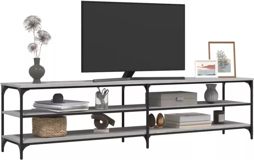 VidaXL -Tv-meubel-200x30x50-cm-bewerkt-hout-metaal-grijs-sonoma-eiken - Foto 4