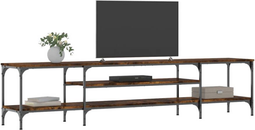 VidaXL -Tv-meubel-201x35x45-cm-bewerkt-hout-en-ijzer-gerookt-eikenkleur - Foto 2