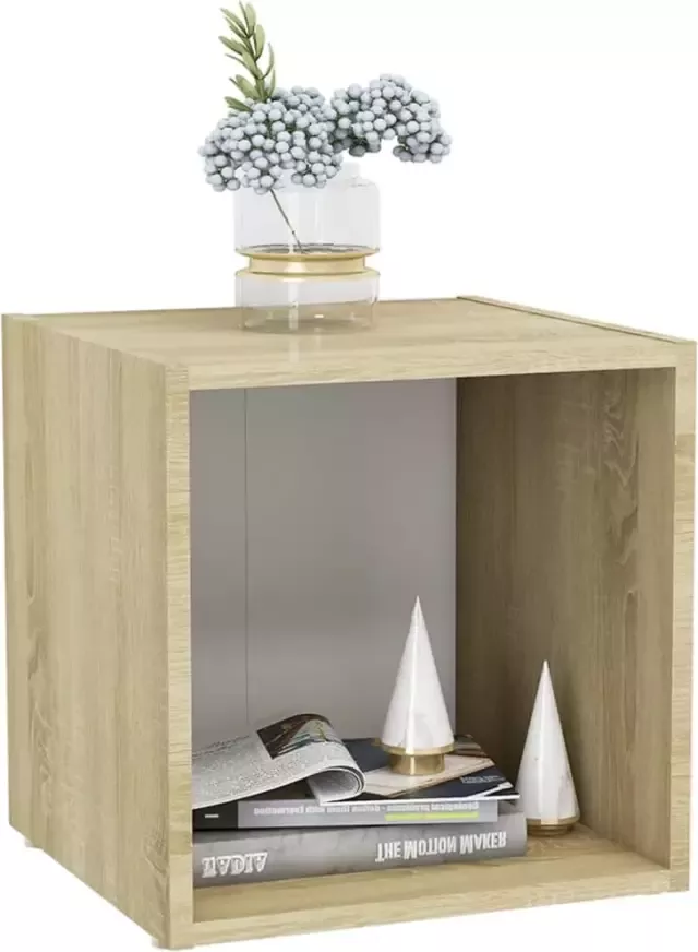 VidaXL -Tv-meubel-37x35x37-cm-bewerkt-hout-wit-en-sonoma-eikenkleurig - Foto 4