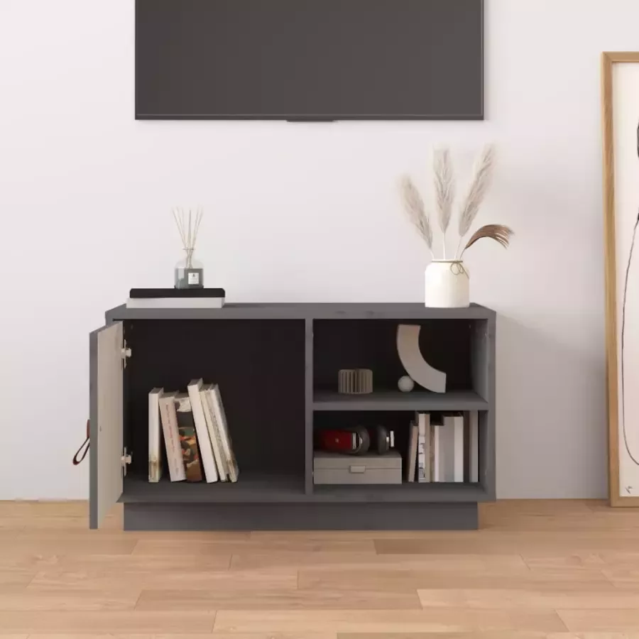 VidaXL -Tv-meubel-70x34x40-cm-massief-grenenhout-grijs - Foto 3