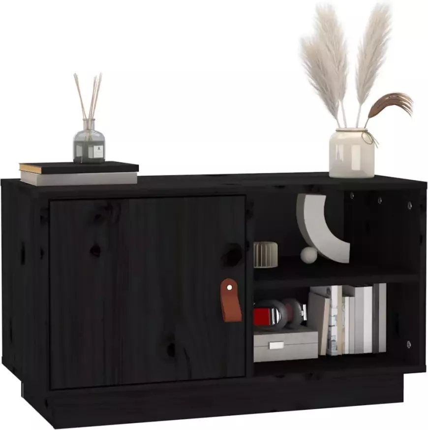 VidaXL -Tv-meubel-70x34x40-cm-massief-grenenhout-zwart - Foto 3