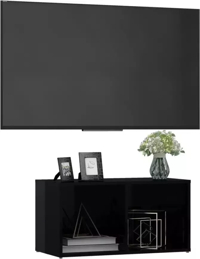 VidaXL -Tv-meubel-72x35x36 5-cm-bewerkt-hout-hoogglans-zwart - Foto 3